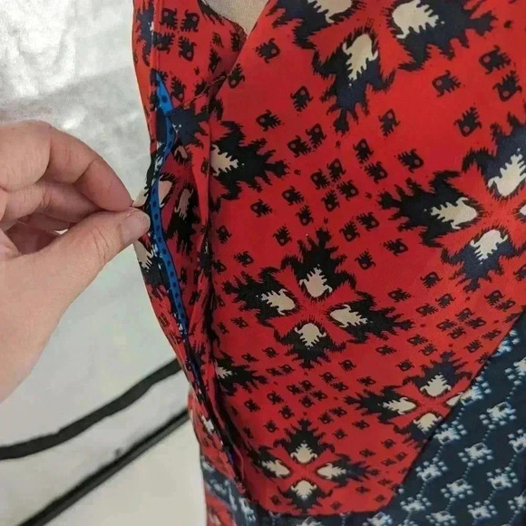 Collective Concepts Women Blue/ Red  3/4 Sleeves V Neck Casual Dress Size Small - Picture 2 of 11